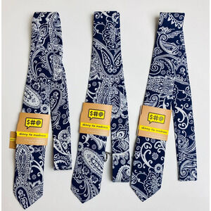 Set of 3 Skinny Tie‎ Madness Tie For Men Mister Paisley Piper Color Navy, (NEW)